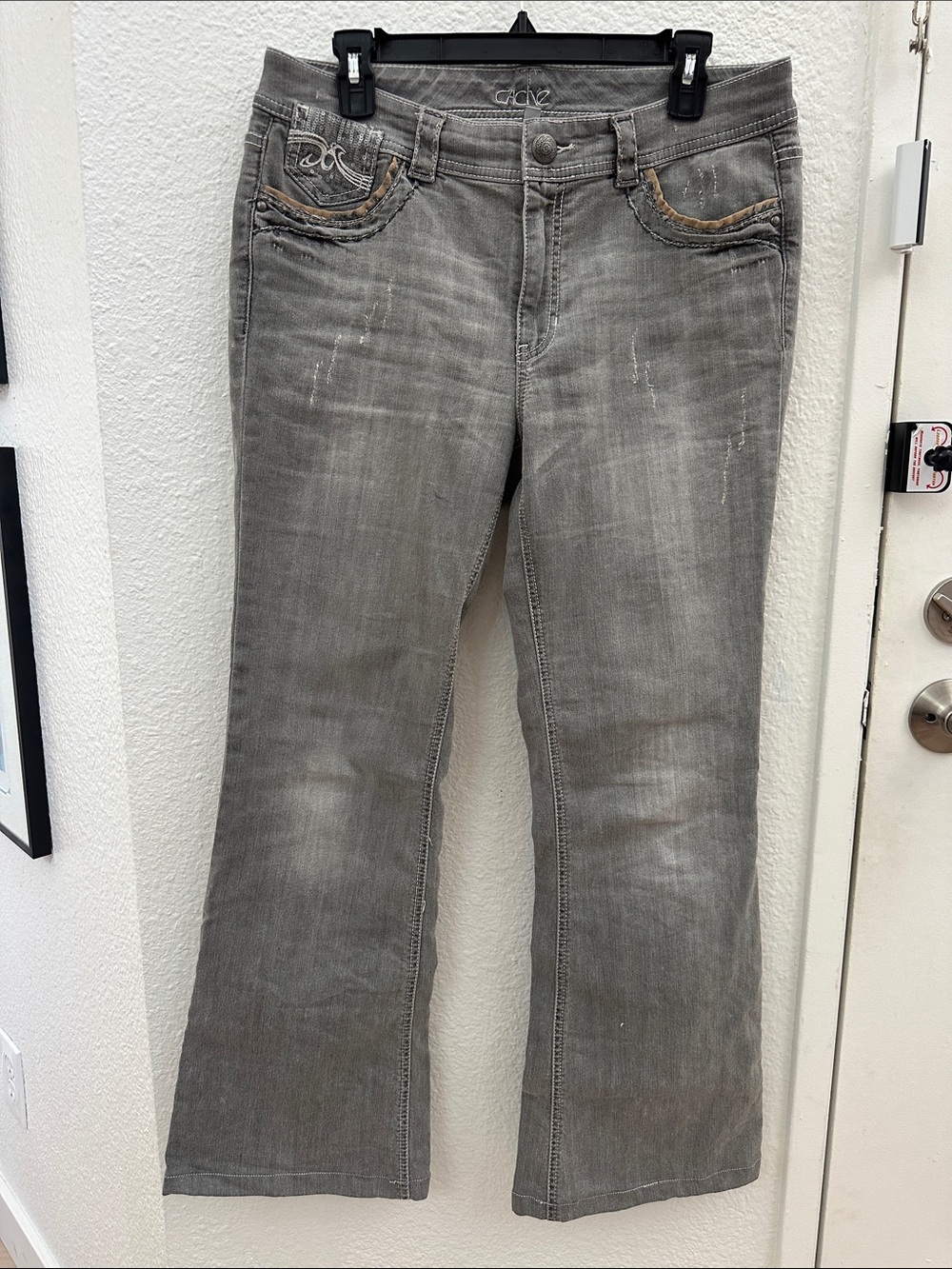 Cache Gray Wide-Leg Flare Jeans with Subtle Stitch Detail